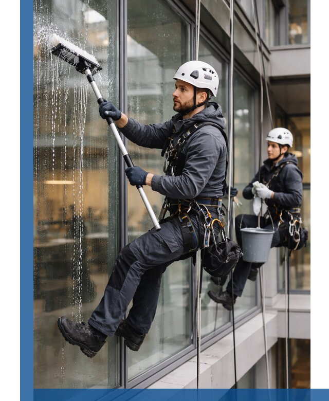 Профессиональная мойка витражей промышленными альпинистами в Череповце