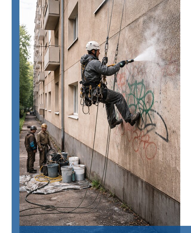 Удаление граффити с фасада в Череповце без следов и повреждений