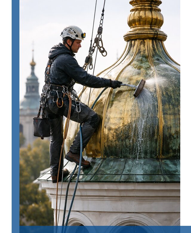 Профессиональная мойка куполов и шпилей высотными альпинистами в Череповце