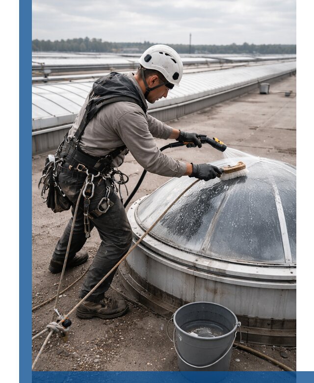 Мойка зенитных фонарей на кровле для промышленных объектов в Череповце