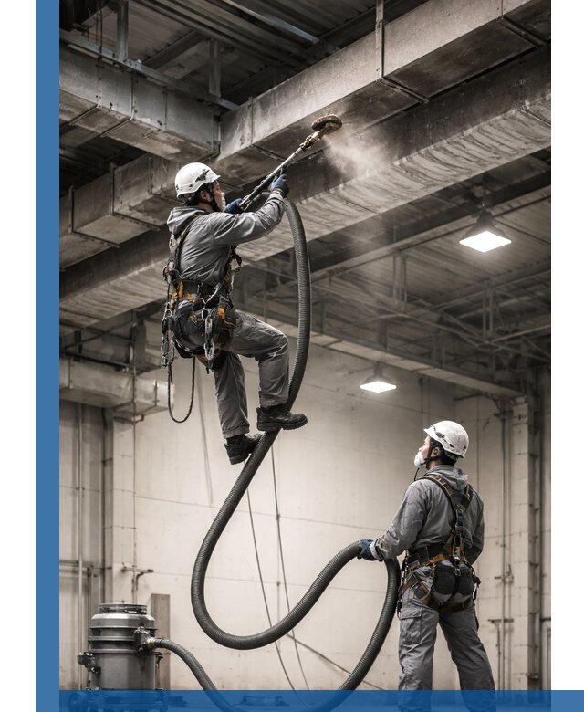 Обеспыливание потолочных конструкций в Череповце промышленным альпинизмом