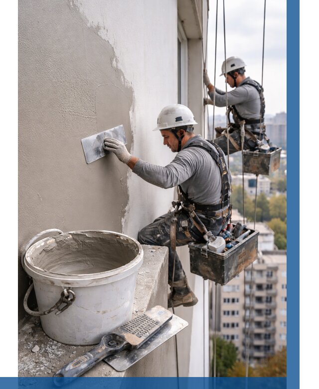 Шпаклевка фасада на высоте в Череповце от 715 р. | ВЫСОТНИК-Чрп