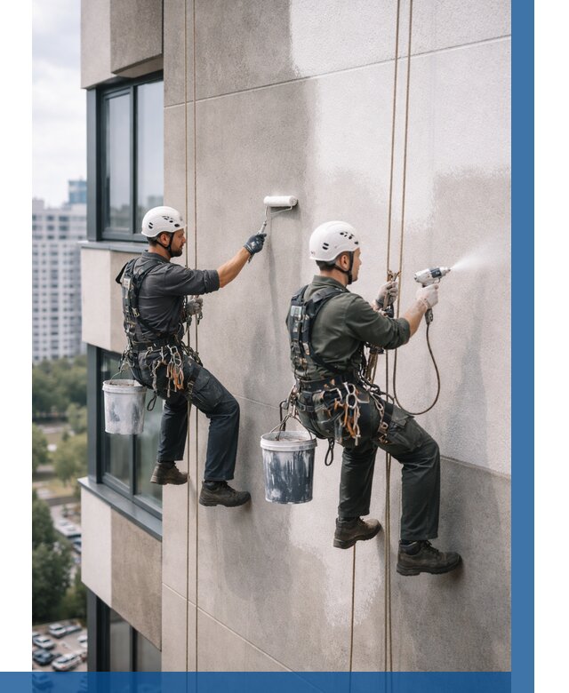 Покраска фасада альпинистами в Череповце от 307 р. | ВЫСОТНИК-Чрп