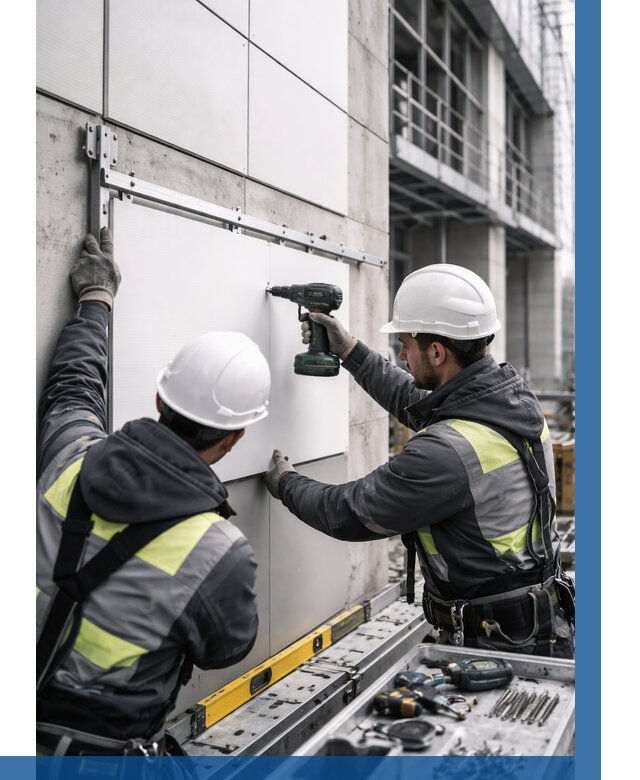 Монтаж композитных панелей фасада в Череповце от 2555 р. | ВЫСОТНИК-Чрп