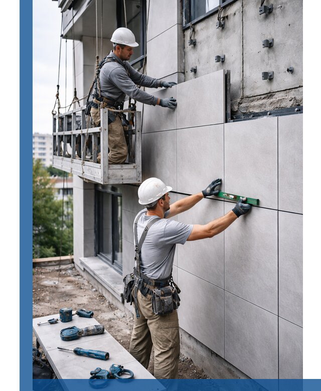 Монтаж керамогранита на фасад в Череповце под ключ с гарантией качества