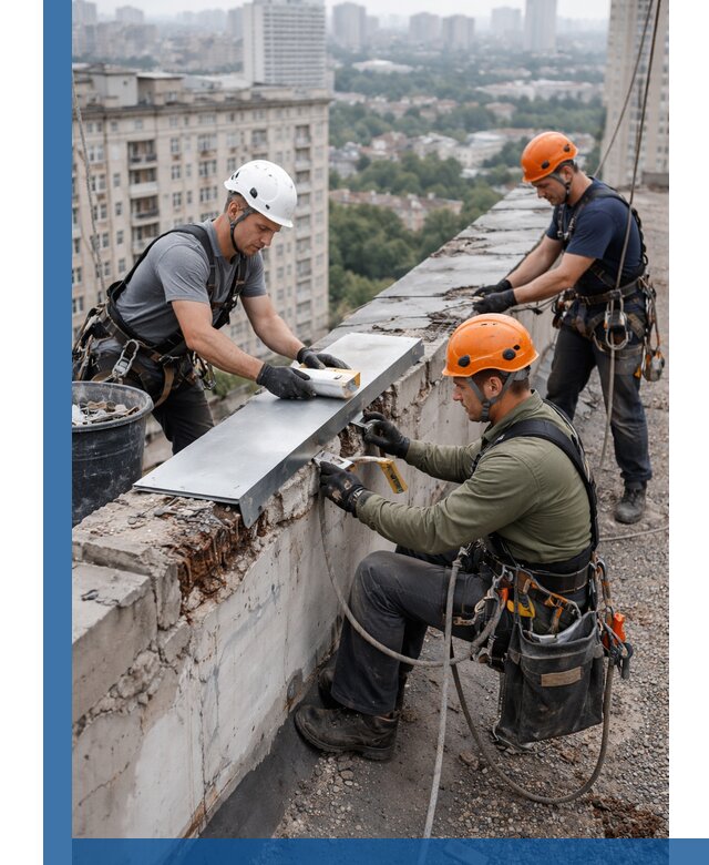 Ремонт парапета на кровле в Череповце, высотные работы с гарантией