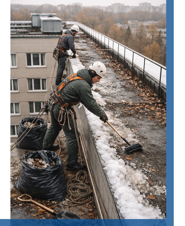 Очистка кровли по периметру в Череповце от 562 р. | ВЫСОТНИК-Чрп