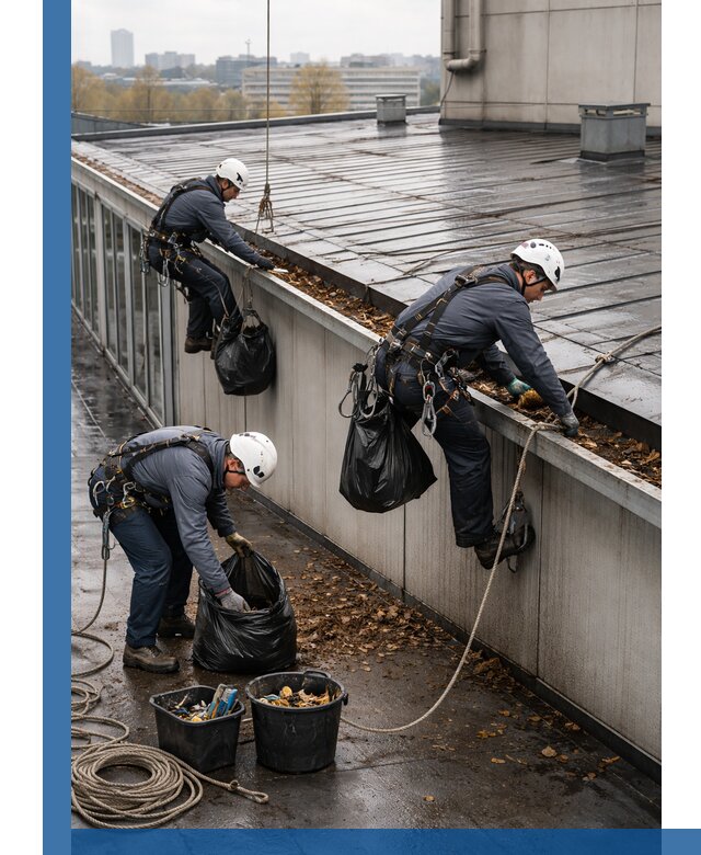 Очистка кровли по периметру в Череповце силами промышленных альпинистов