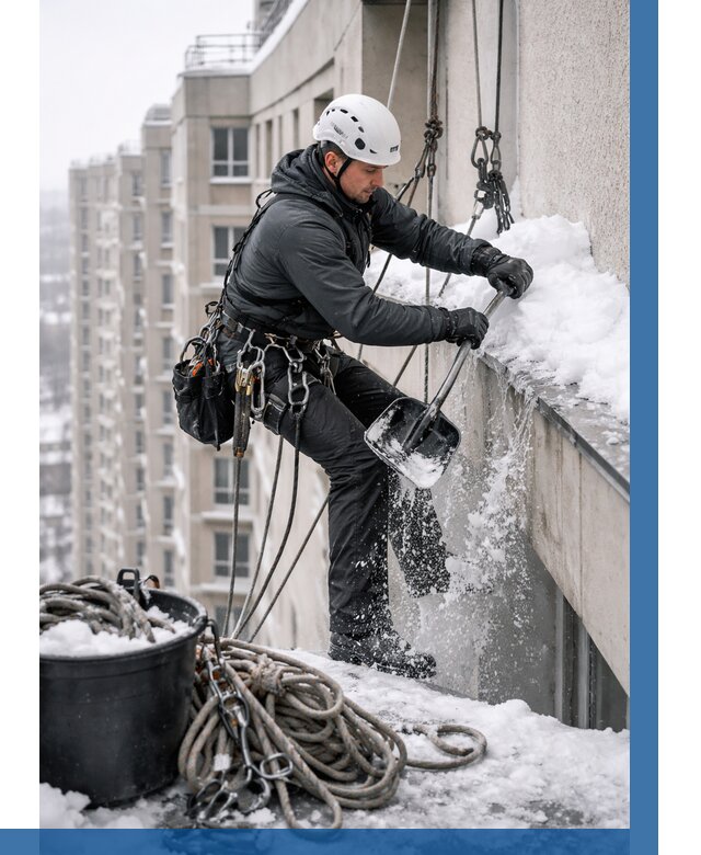 Очистка карнизов от снега в Череповце от 307 р. | ВЫСОТНИК-Чрп