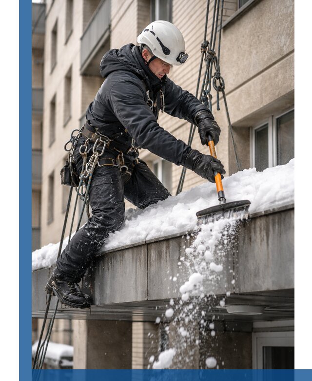 Очистка козырьков от снега в Череповце круглогодично безопасно