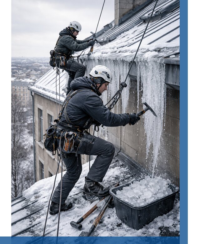 Удаление наледи с кровли в Череповце от 5622 р. | ВЫСОТНИК-Чрп