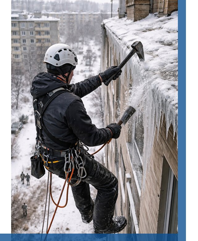 Сбивание сосулек с крыши в Череповце по цене от 4599 р. | ВЫСОТНИК-Чрп