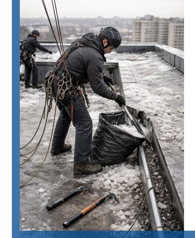 Аварийная очистка кровли в Череповце от промальпинистов