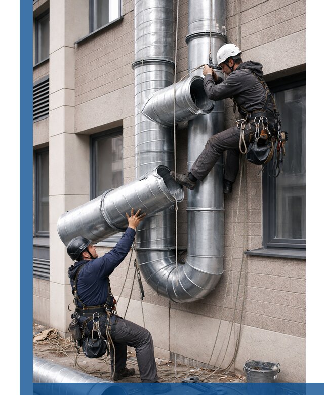 Монтаж фасадных воздуховодов в Череповце с герметизацией и крепежом