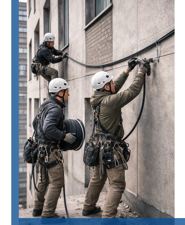 Прокладка кабеля по фасаду в Череповце, профессиональный монтаж