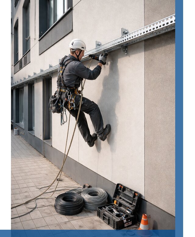 Монтаж кабельных лотков на фасаде в Череповце от 1227 р. | ВЫСОТНИК-Чрп