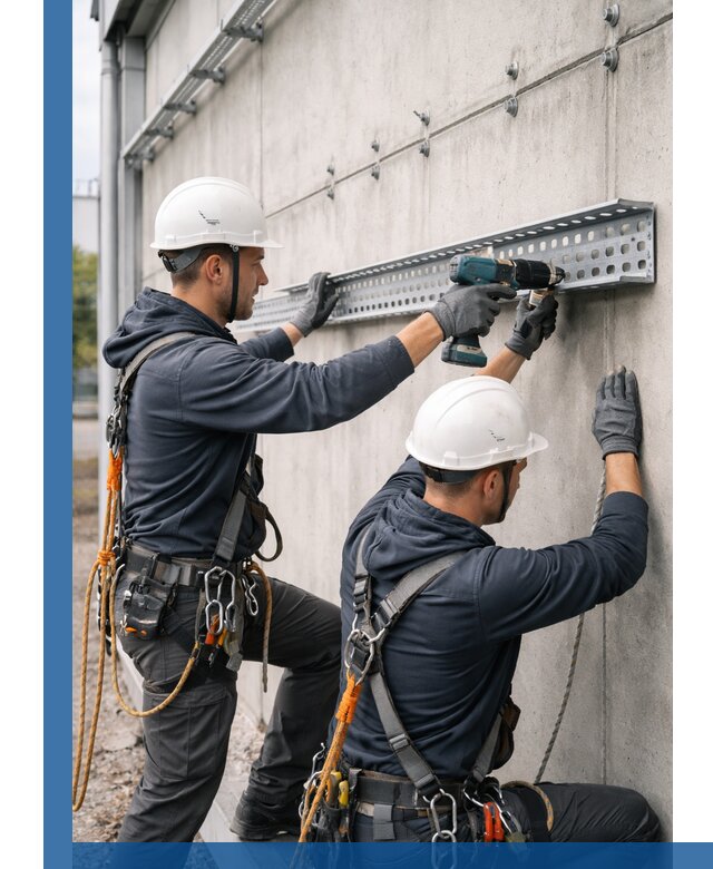 Монтаж кабельных лотков на фасаде зданий в Череповце с гарантией