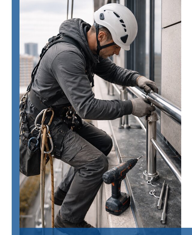 Монтаж ограждений на высоте в Череповце для зданий и конструкций