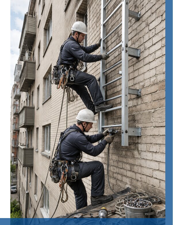Монтаж пожарной лестницы в Череповце от 25553 р заказать у ВЫСОТНИК-Чрп
