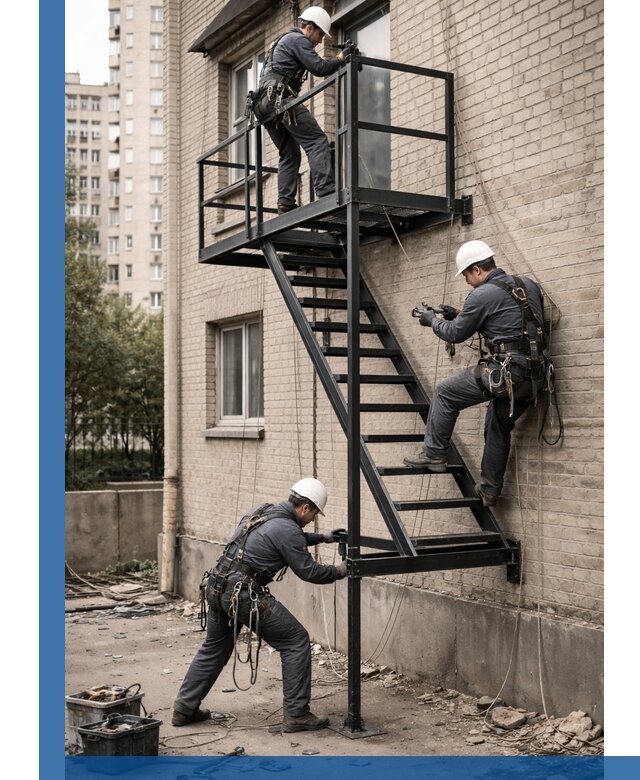 Монтаж пожарной лестницы в Череповце, установка и крепление