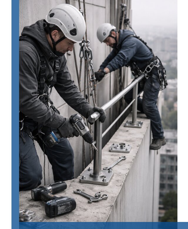 Монтаж перил на высоте в Череповце для жилых и промобъектов