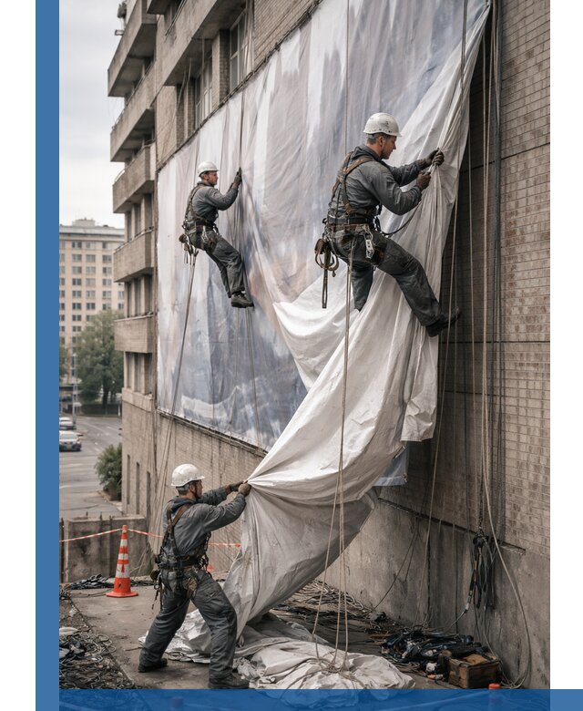 Демонтаж баннеров с фасада в Череповце оперативно и безопасно
