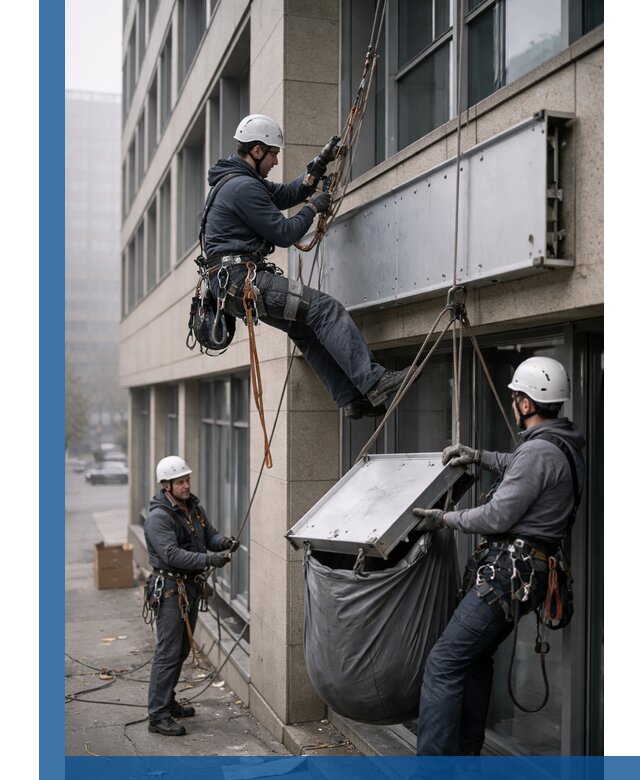 Демонтаж рекламной вывески с высотными работами в Череповце