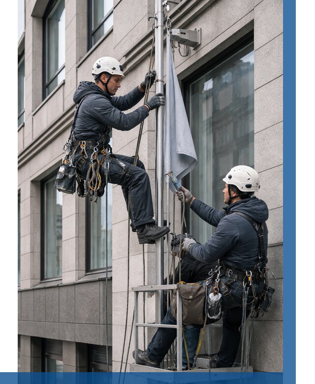 Установка флагов на фасаде в Череповце от 4599 р. | ВЫСОТНИК-Чрп