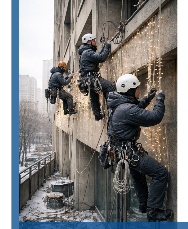 Монтаж новогодней иллюминации и украшение фасадов в Череповце