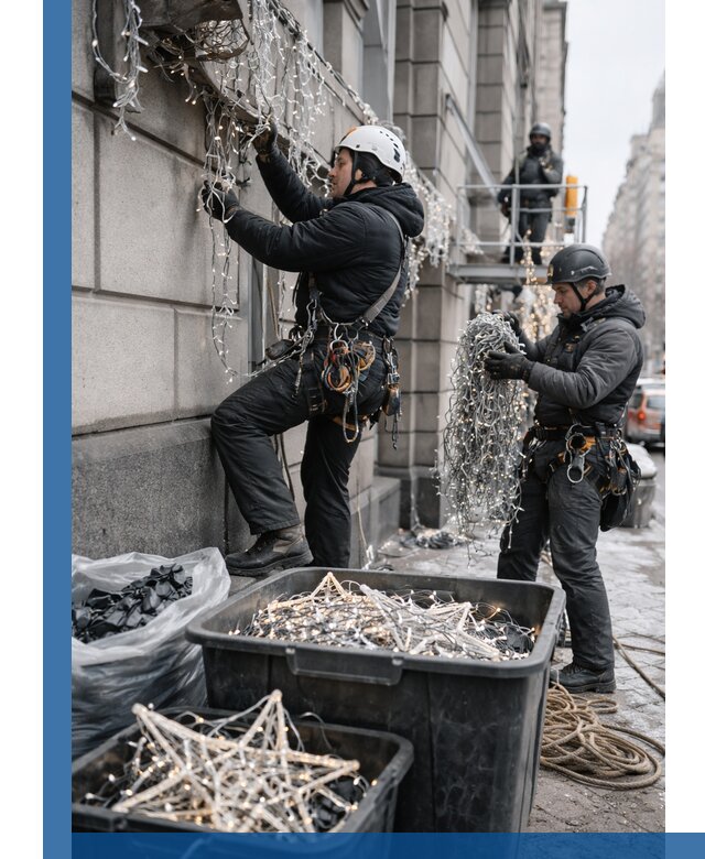 Демонтаж новогоднего оформления и гирлянд в Череповце