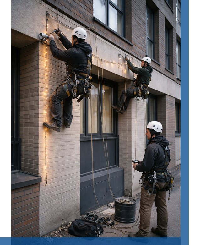 Монтаж гирлянд на фасаде в Череповце от 3577 р. | ВЫСОТНИК-Чрп