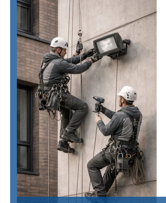 Профессиональный монтаж фасадных прожекторов в Череповце под ключ