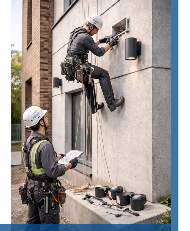 Монтаж фасадного освещения в Череповце от 2555 р. | ВЫСОТНИК-Чрп