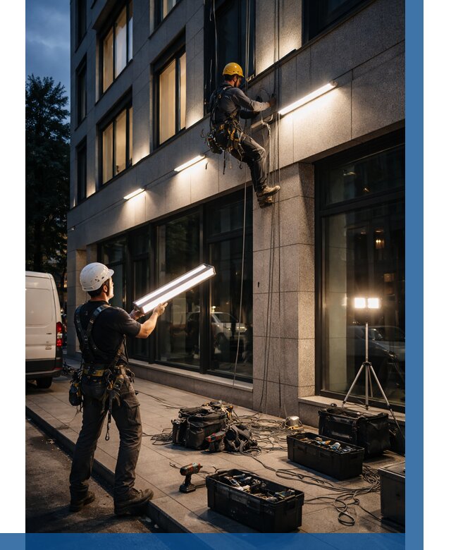 Монтаж архитектурной подсветки здания в Череповце от 2555 р.|ВЫСОТНИК-Чрп