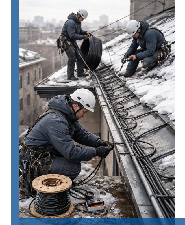 Монтаж греющего кабеля на кровле в Череповце под ключ