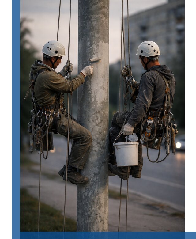 Покраска опор освещения и антикоррозийная защита в Череповце