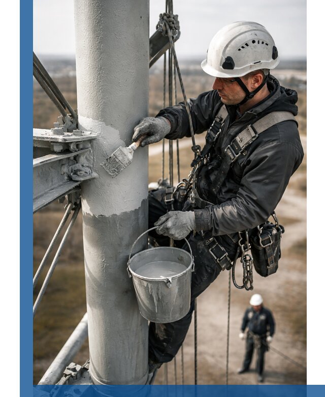 Покраска мачт связи в Череповце промышленными альпинистами