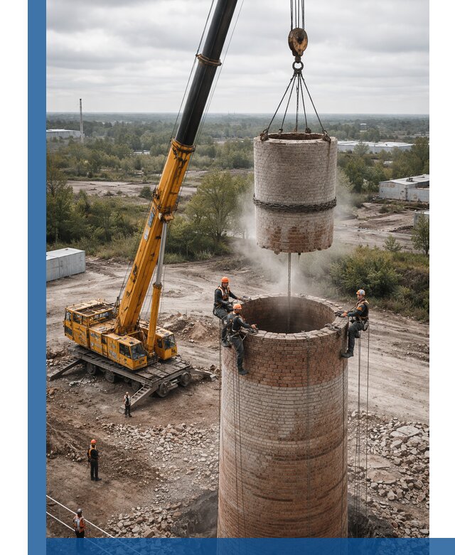 Демонтаж дымовой трубы в Череповце с гарантиями безопасности