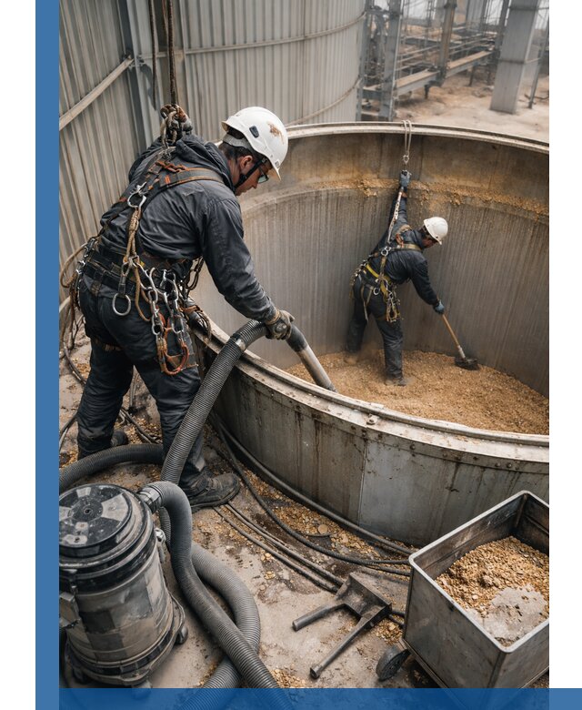 Профессиональная чистка зерновых бункеров в Череповце с выездом