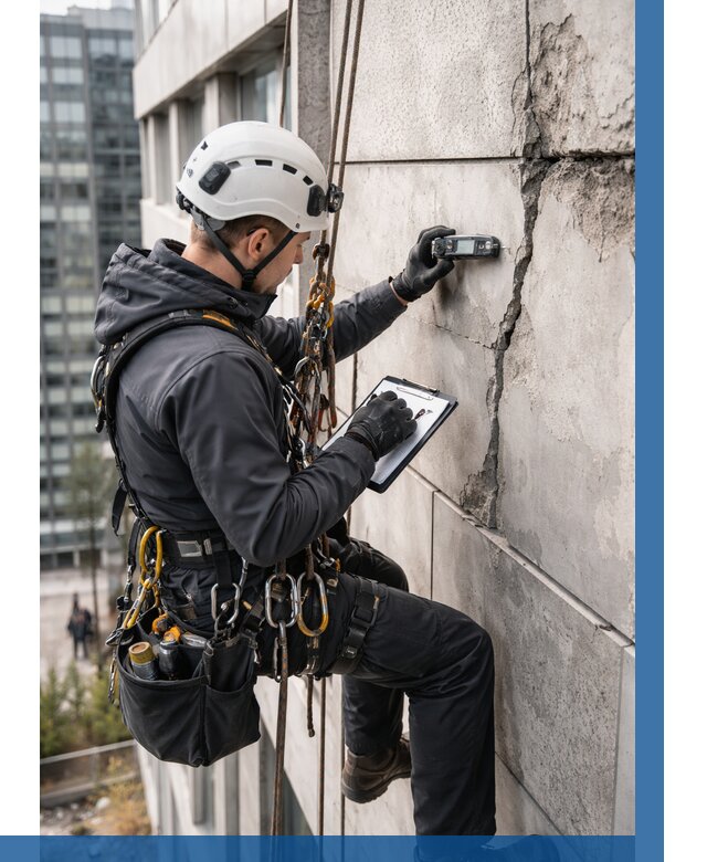 Обследование фасада альпинистами в Череповце от 123 р. | ВЫСОТНИК-Чрп