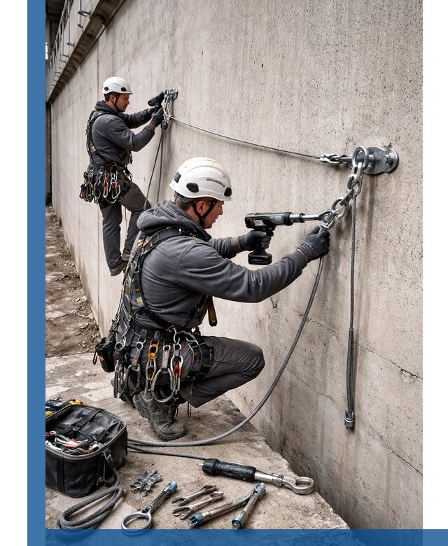 Монтаж анкерных линий высотной безопасности в Череповце