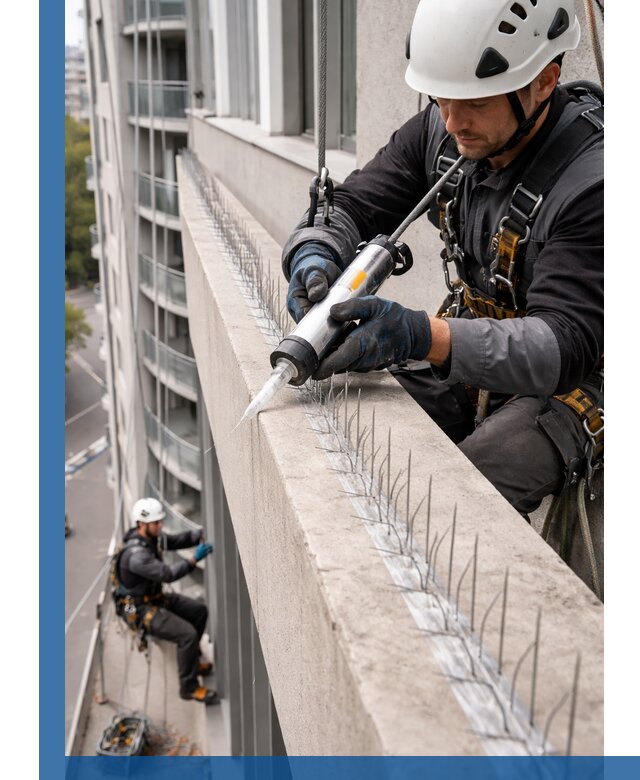 Установка шипов от птиц на фасадах и кровлях в Череповце